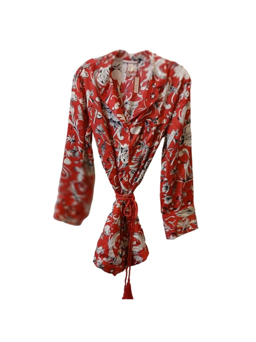 Victorias Secret Romper Red Floral Lounge Sz Large Tassel Tie Pajamas NWT #D-25